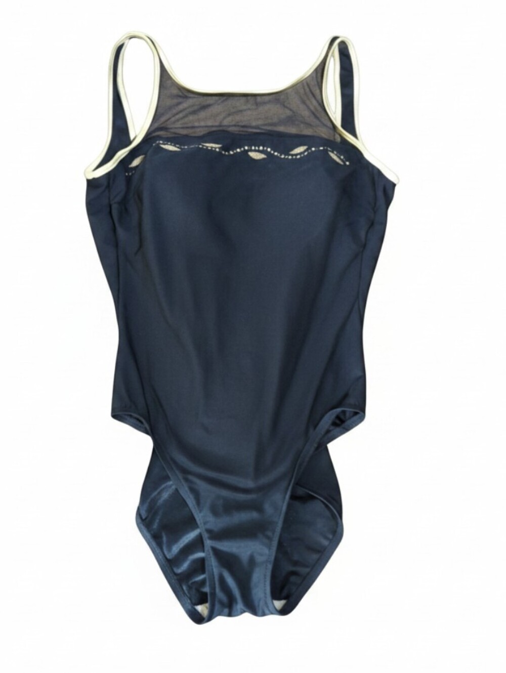 Vtg  Longitude  Black One-Piece Swimsuit Gold Trim Union Made Pool Beach Sz 12T